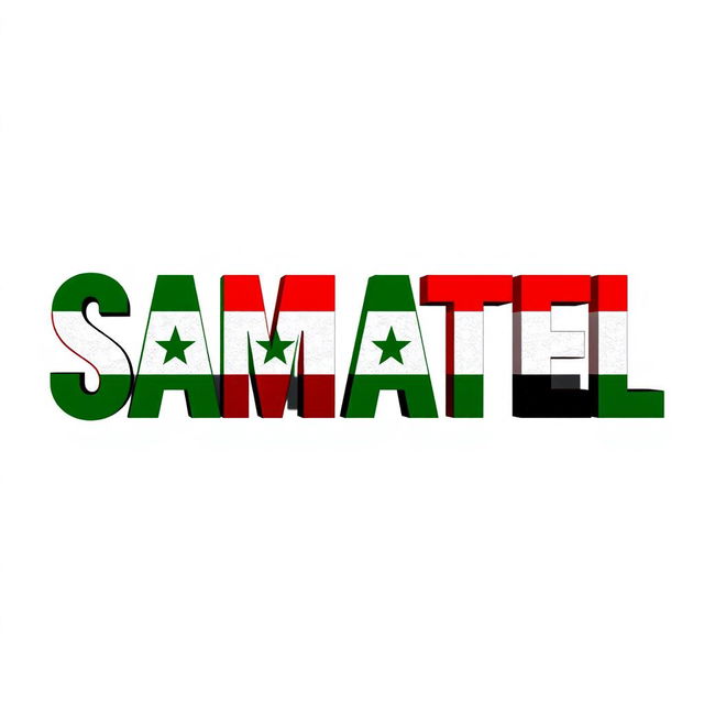 The word "SAMATEL" beautifully stylized, filled with the vibrant green of the Syrian flag