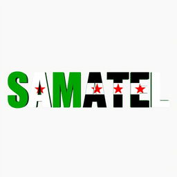 The word "SAMATEL" beautifully stylized, filled with the vibrant green of the Syrian flag