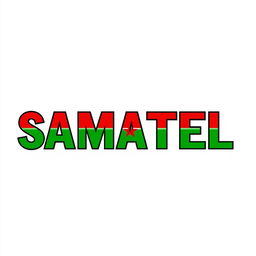 The word 'SAMATEL' artistically designed and colored using the green colors from the Syrian flag