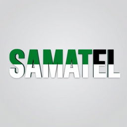 The word 'SAMATEL' prominently displayed, styled with the colors of the new Syrian flag, incorporating a rich green and deep black