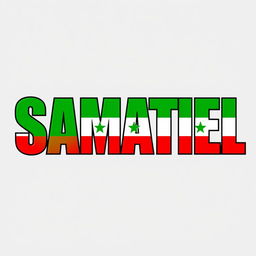 The word 'SAMATEL' designed with a vibrant and bold font, filled with the colors of the green liberty Syrian flag