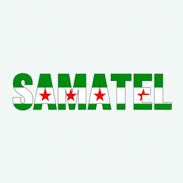 The word 'SAMATEL' designed with a vibrant and bold font, filled with the colors of the green liberty Syrian flag