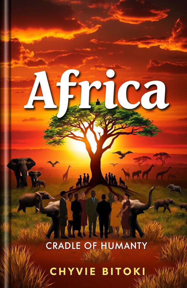 A captivating book cover design for 'Africa, Cradle of Humanity' by Chyvie BITOKI