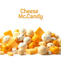 An illustration featuring a white background with an array of 3D cheese balls artistically arranged
