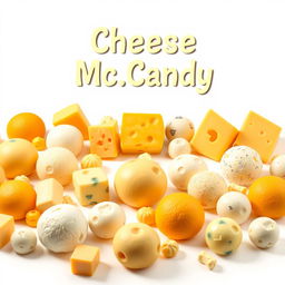 An illustration featuring a white background with an array of 3D cheese balls artistically arranged