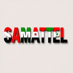 The word "SAMATEL" boldly displayed with each letter creatively colored using the colors of the Syrian flag: red, white, and black, with green accents incorporated to enhance the theme