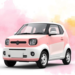 A compact three-door hatchback car designed in 3D render, with high definition quality