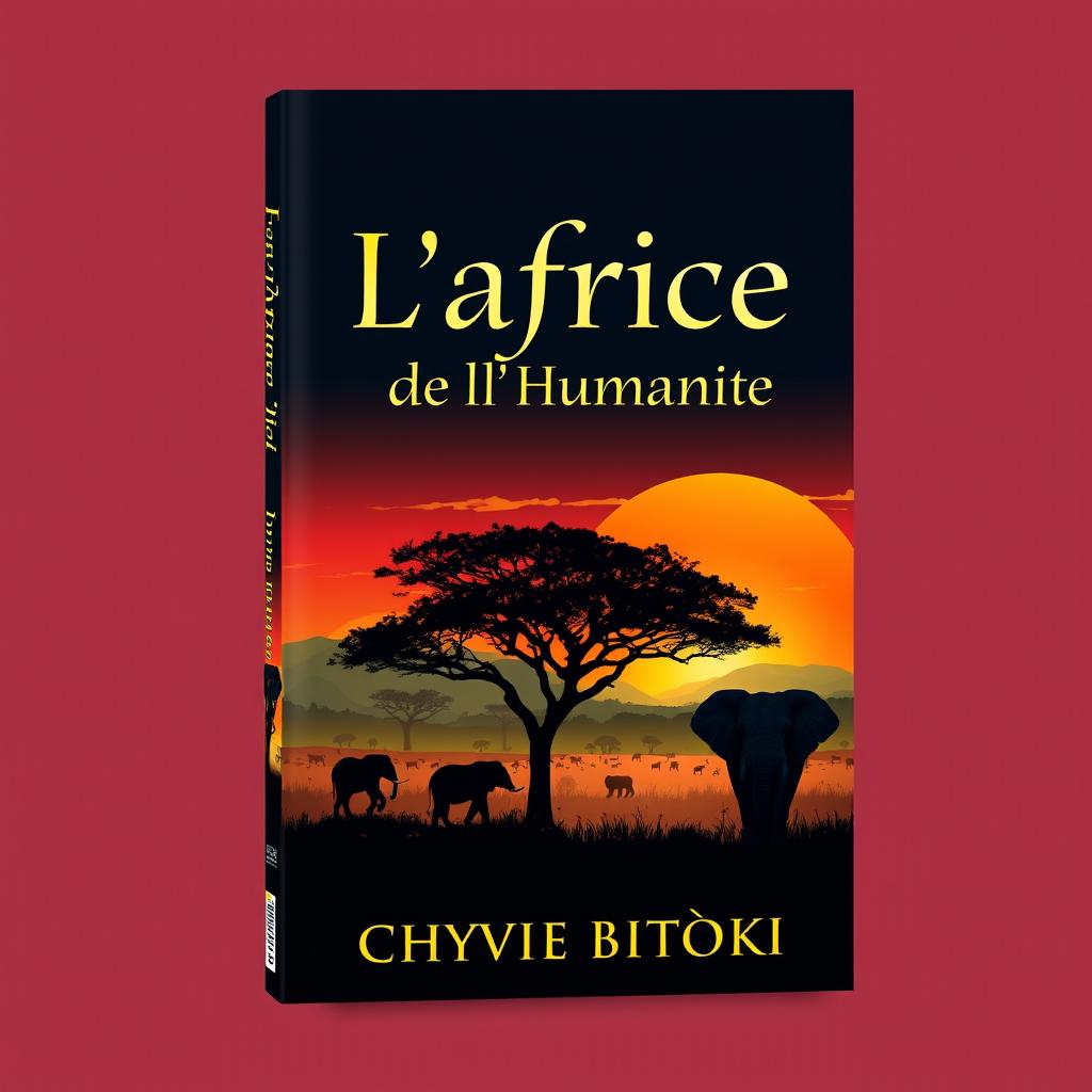 A striking book cover design for a novel titled 'L'Afrique, Berceau de l'Humanité' by Chyvie Bitoki