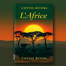 A striking book cover design for a novel titled 'L'Afrique, Berceau de l'Humanité' by Chyvie Bitoki