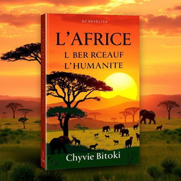 A striking book cover design for a novel titled 'L'Afrique, Berceau de l'Humanité' by Chyvie Bitoki