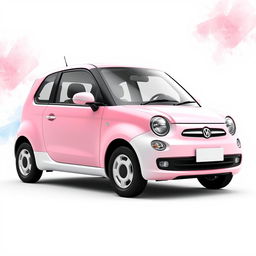 A compact three-door hatchback car designed in 3D render, with high definition quality