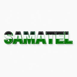 The word 'SAMATEL' styled in bold, modern typography, colored with the vibrant green, black, and white colors of the Syrian flag
