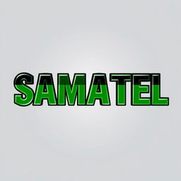 The word 'SAMATEL' styled in bold, modern typography, colored with the vibrant green, black, and white colors of the Syrian flag