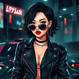 A stylish and attractive female character inspired by Rosie from Black Pink, depicted as a fashionable mafia leader