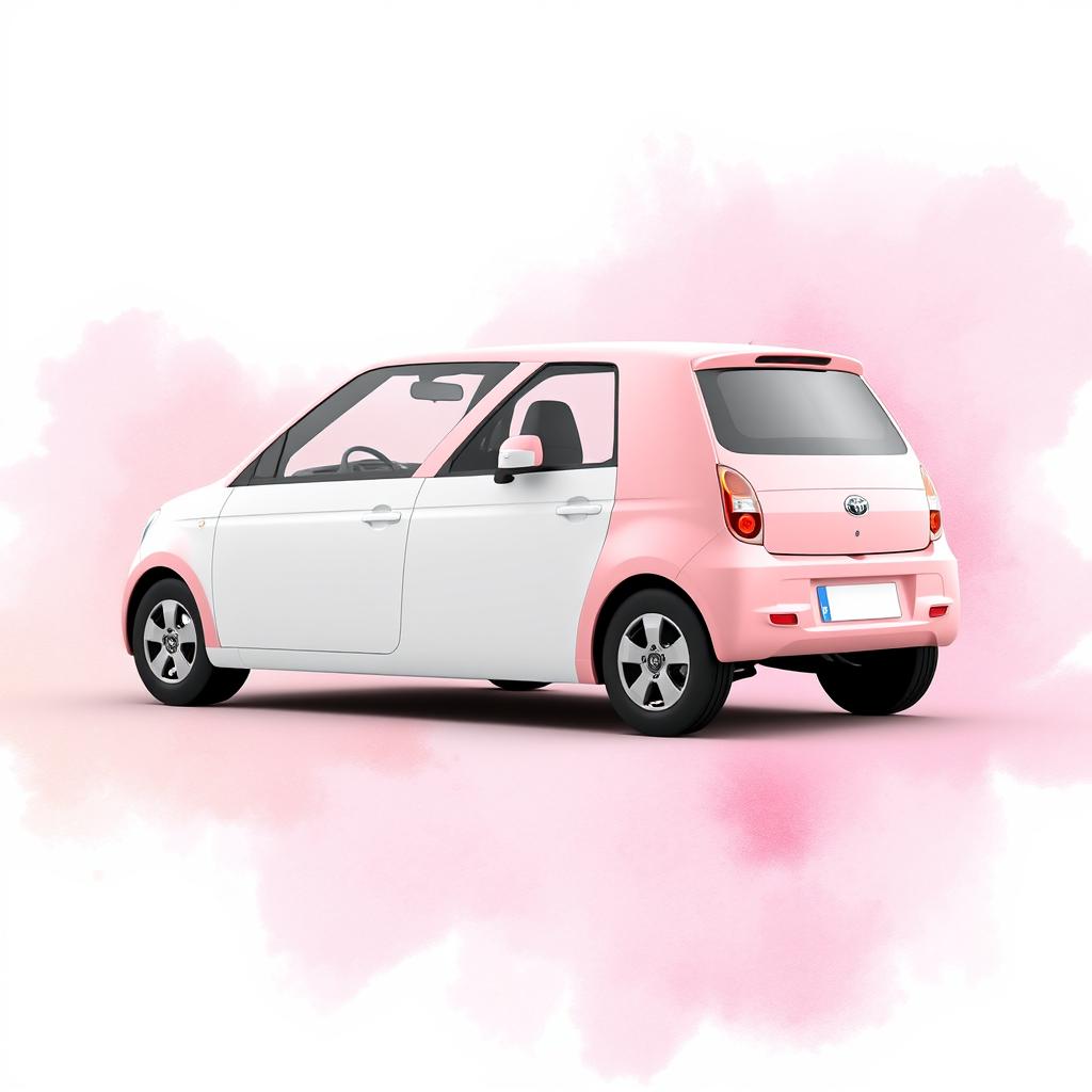 A compact three-door hatchback car designed in 3D render, with high definition quality