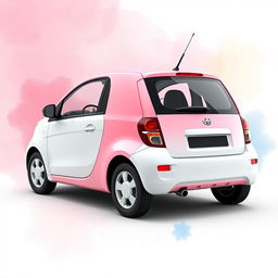 A compact three-door hatchback car designed in 3D render, with high definition quality