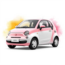A compact three-door hatchback car designed in 3D render, with high definition quality