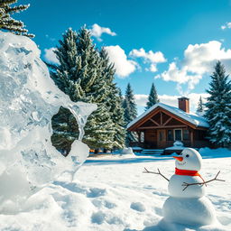 A winter wonderland scene featuring fresh, untouched snow covering a serene landscape