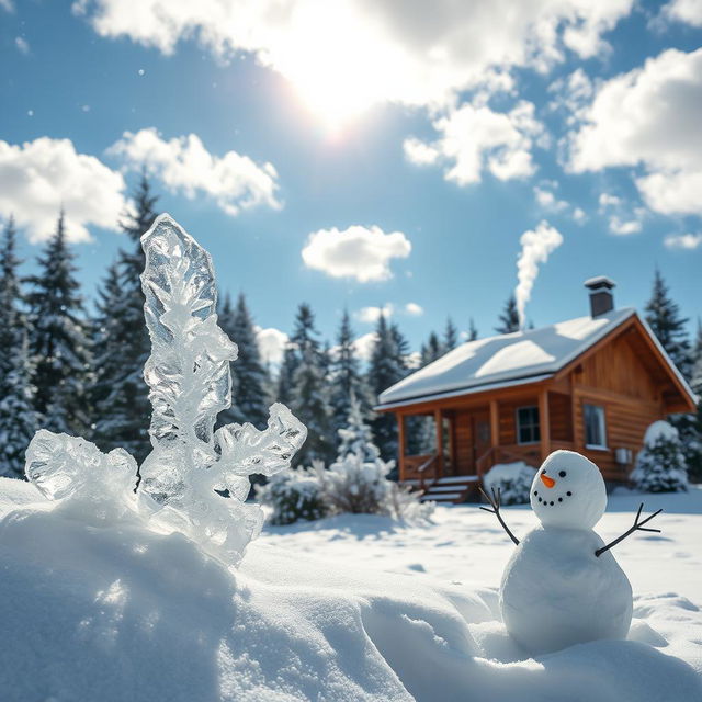 A winter wonderland scene featuring fresh, untouched snow covering a serene landscape