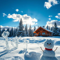 A winter wonderland scene featuring fresh, untouched snow covering a serene landscape