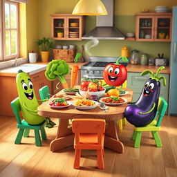 A vibrant kitchen scene featuring a cheerful atmosphere