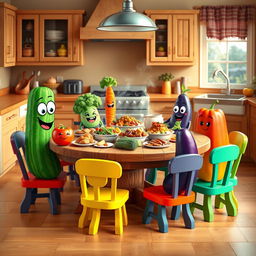 A vibrant kitchen scene featuring a cheerful atmosphere