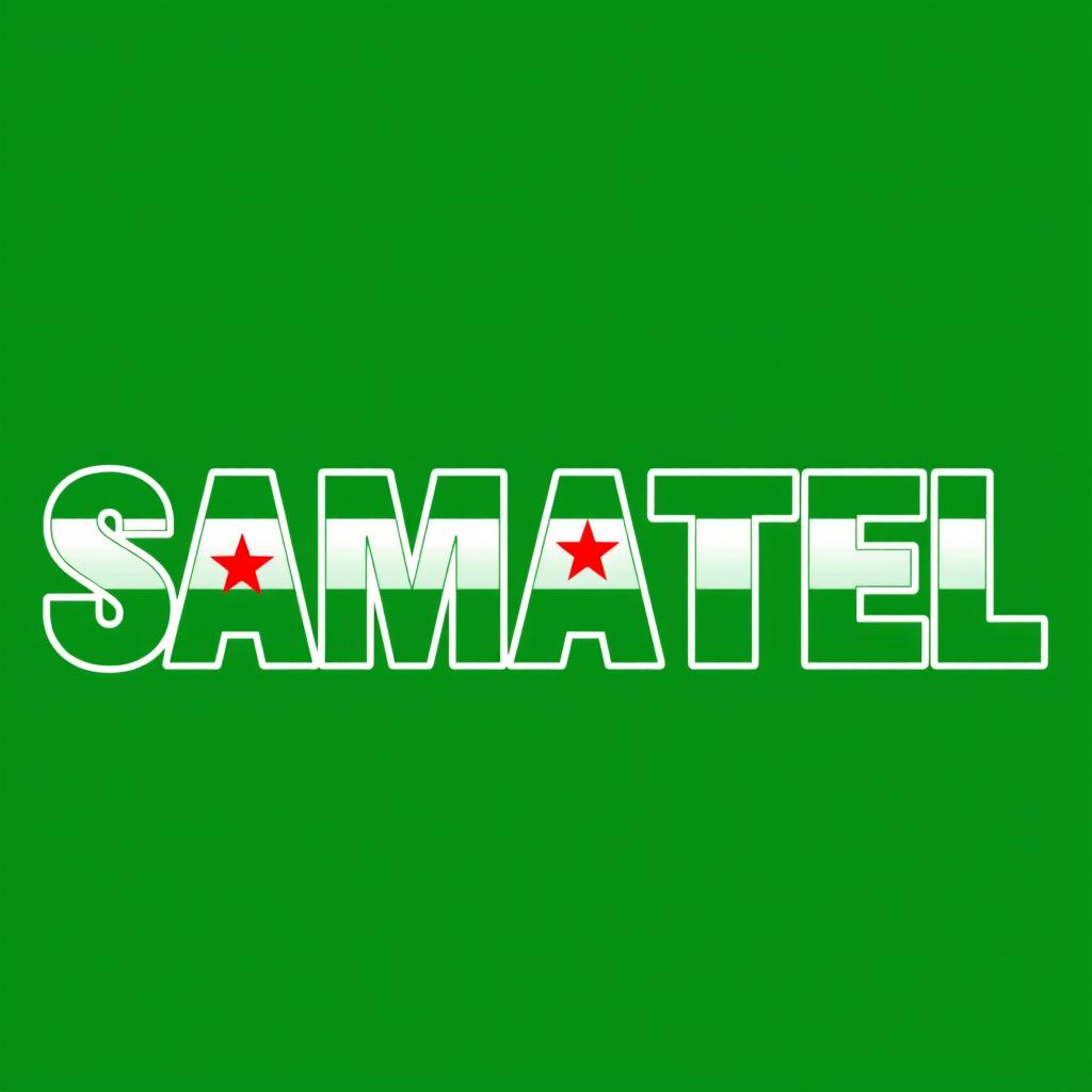 The word "SAMATEL" vividly colored in green, inspired by the colors of the Syrian flag