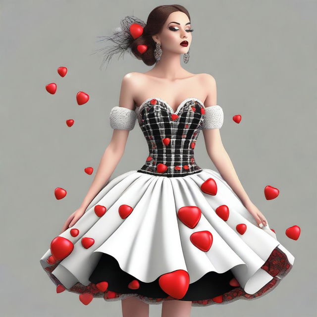 This digital art image presents a unique and fashionable cocktail dress