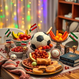 A beautifully arranged Yalda night table set up with a sports theme