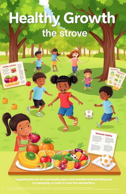 A vibrant and informative illustration promoting healthy growth in children to prevent stunting