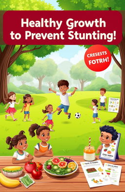 A vibrant and informative illustration promoting healthy growth in children to prevent stunting