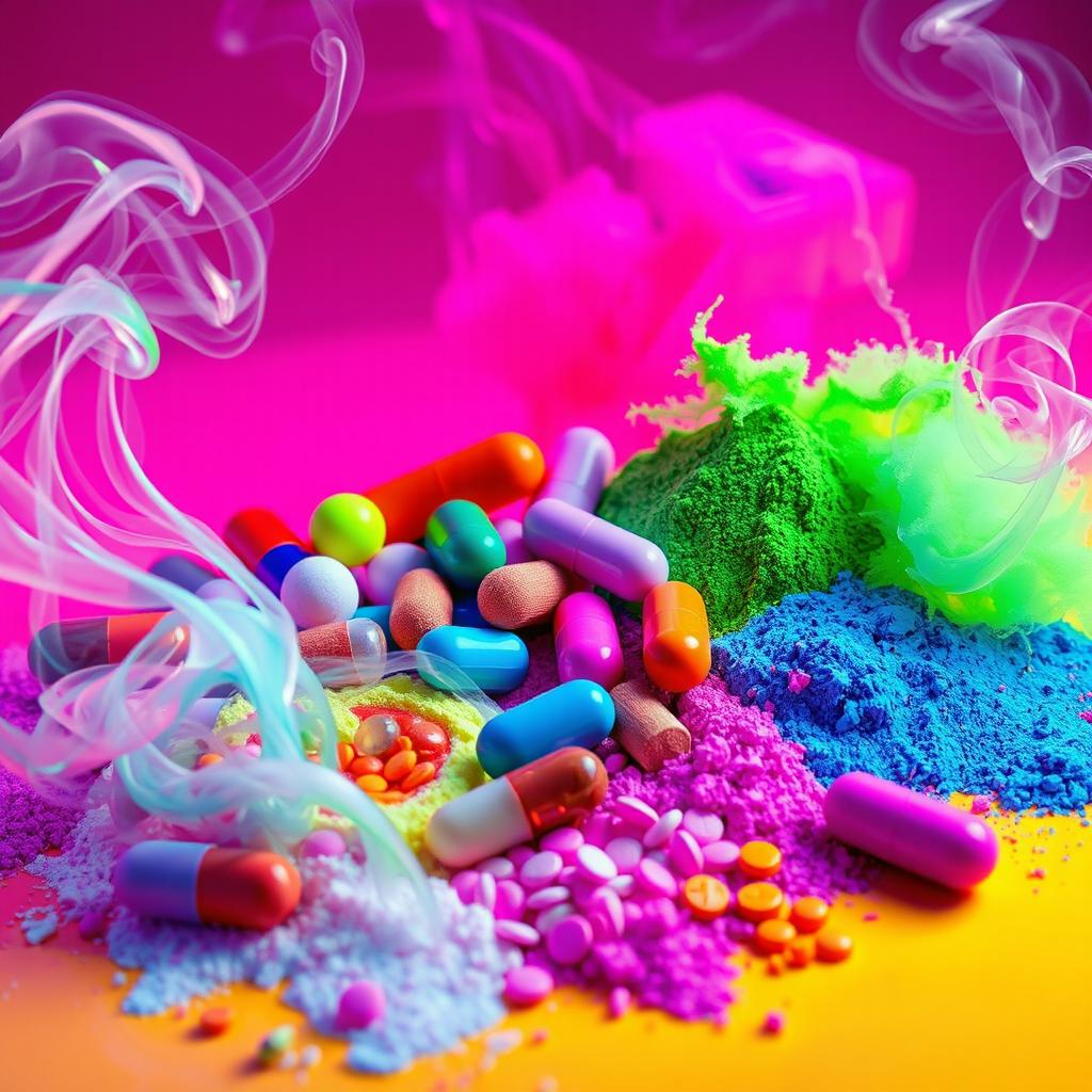 An artistic representation emphasizing the concept of drugs in a vibrant and expressive way