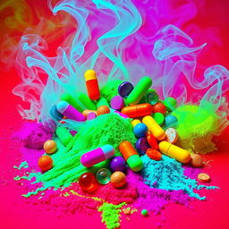 An artistic representation emphasizing the concept of drugs in a vibrant and expressive way