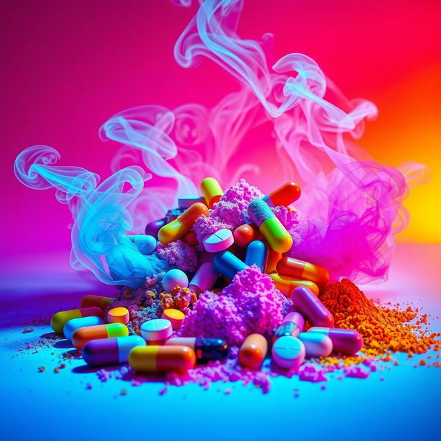 An artistic representation emphasizing the concept of drugs in a vibrant and expressive way