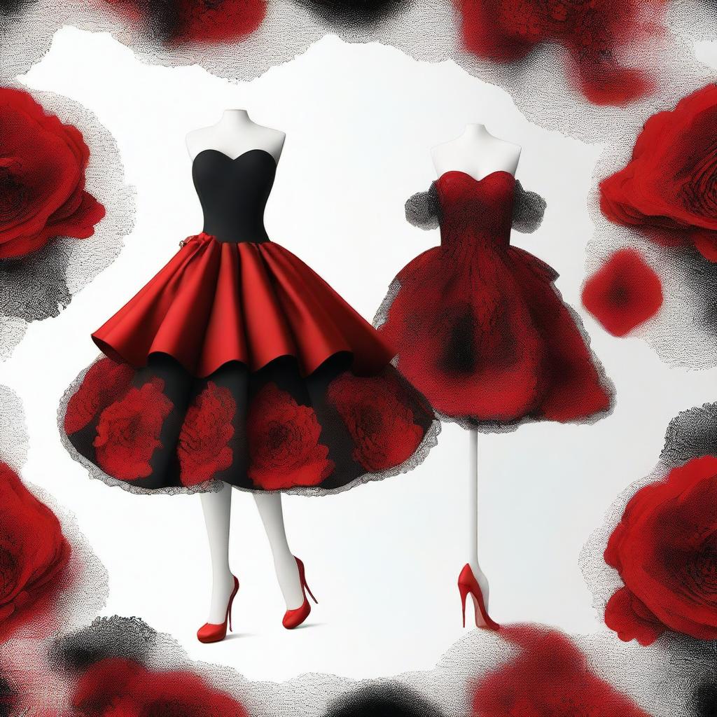 A digital art image showcases a unique and fashionable cocktail dress, embodying a 'hell fashion' theme