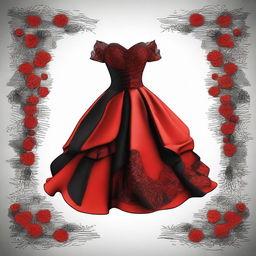 A digital art image showcases a unique and fashionable cocktail dress, embodying a 'hell fashion' theme