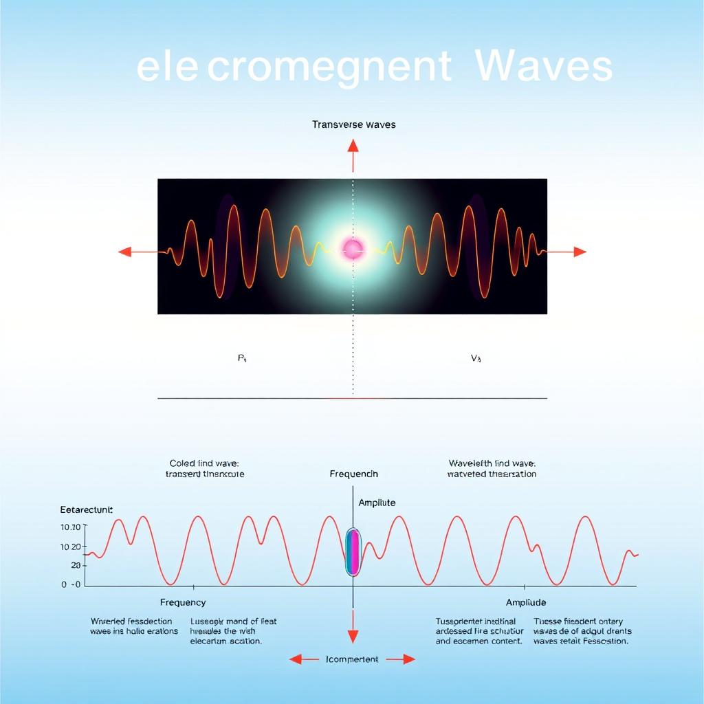 A stunningly detailed scientific illustration of electromagnetic waves, showcasing their properties and various forms