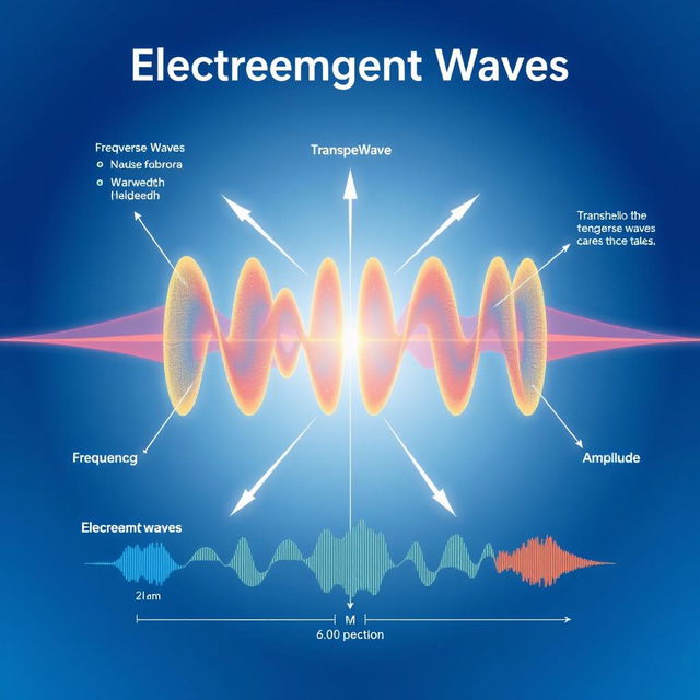 A stunningly detailed scientific illustration of electromagnetic waves, showcasing their properties and various forms