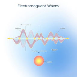 A stunningly detailed scientific illustration of electromagnetic waves, showcasing their properties and various forms