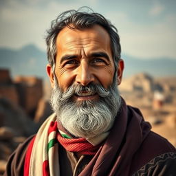 A portrait of Abdul Baset Sarout, depicted as a passionate and courageous figure, wearing traditional Syrian attire