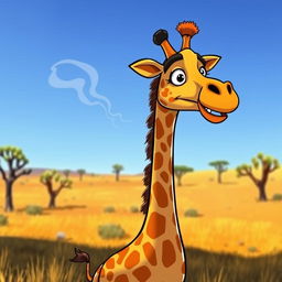 A cartoon-style giraffe casually smoking a cigarette