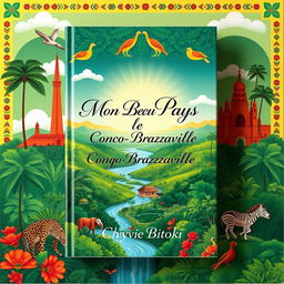 A vibrant book cover design for Chyvie Bitoki's book titled 'Mon Beau Pays le Congo-Brazzaville'