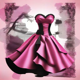 This digital art image showcases a unique and fashionable strapless cocktail dress, reflecting a 'hell fashion' theme