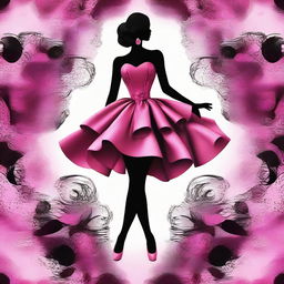 This digital art image showcases a unique and fashionable strapless cocktail dress, reflecting a 'hell fashion' theme