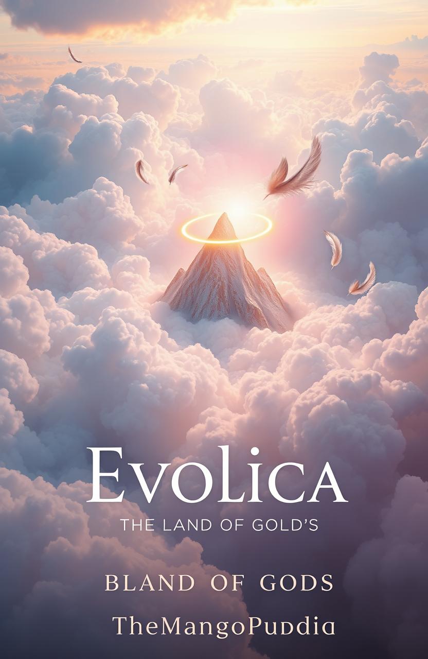 A book cover design for 'Evolica: The Land of Gods' by 'TheMangoPudding'