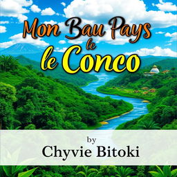 A book cover design for 'Mon Beau Pays le Congo' by Chyvie Bitoki, featuring a vibrant and colorful representation of the Congolese landscape