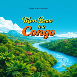 A book cover design for 'Mon Beau Pays le Congo' by Chyvie Bitoki, featuring a vibrant and colorful representation of the Congolese landscape