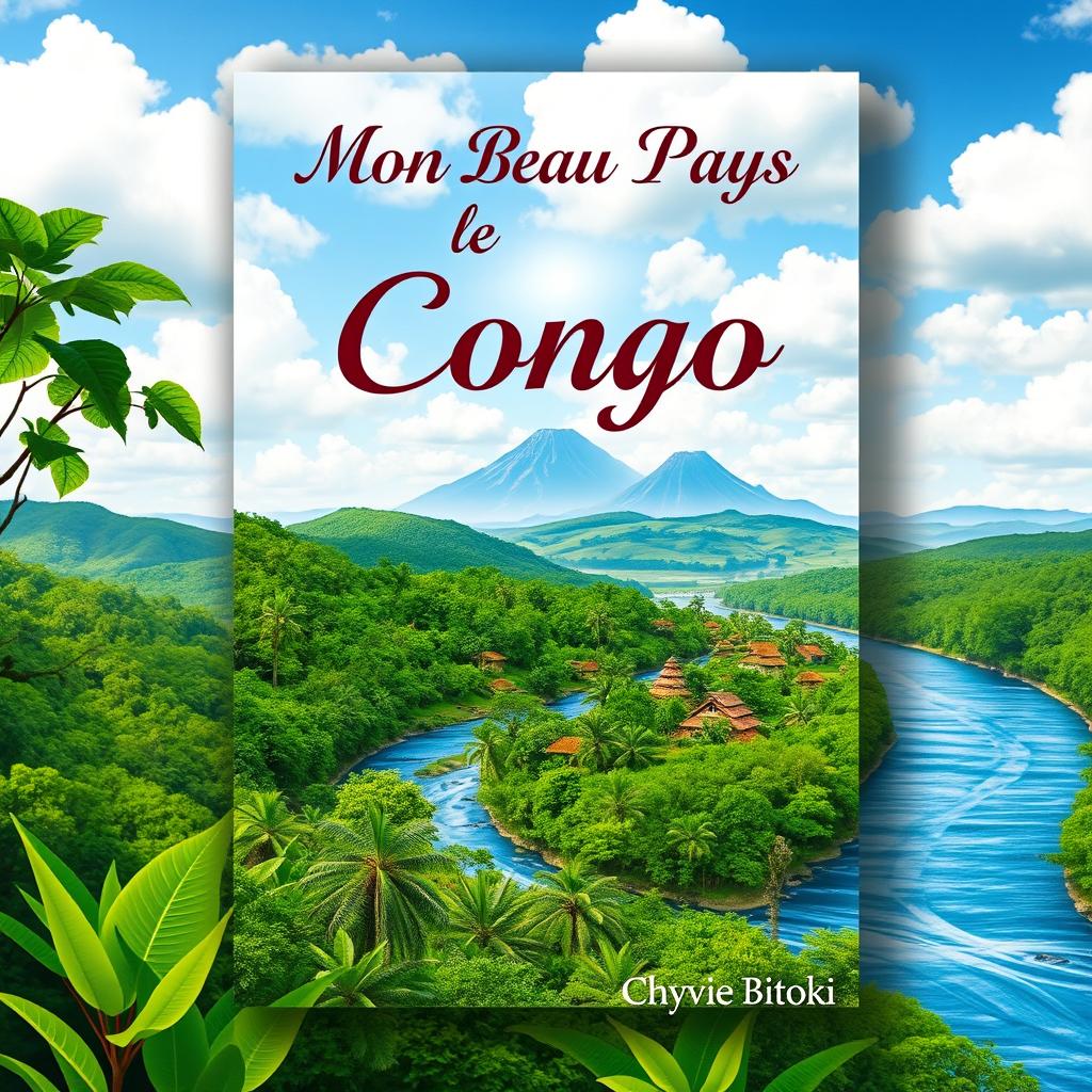 A book cover design for 'Mon Beau Pays le Congo' by Chyvie Bitoki, featuring a vibrant and colorful representation of the Congolese landscape