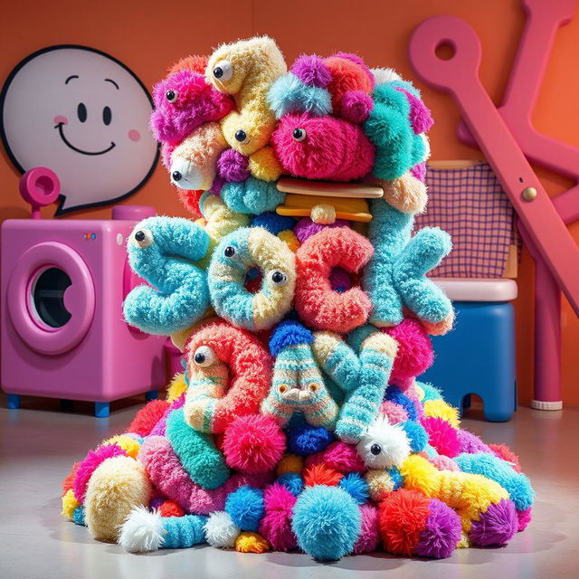 A visually striking sculpture that celebrates 'Sock Day', intricately designed with a blend of vibrant sock patterns and textures