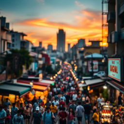 A visually striking image showcasing an urban landscape at sunset